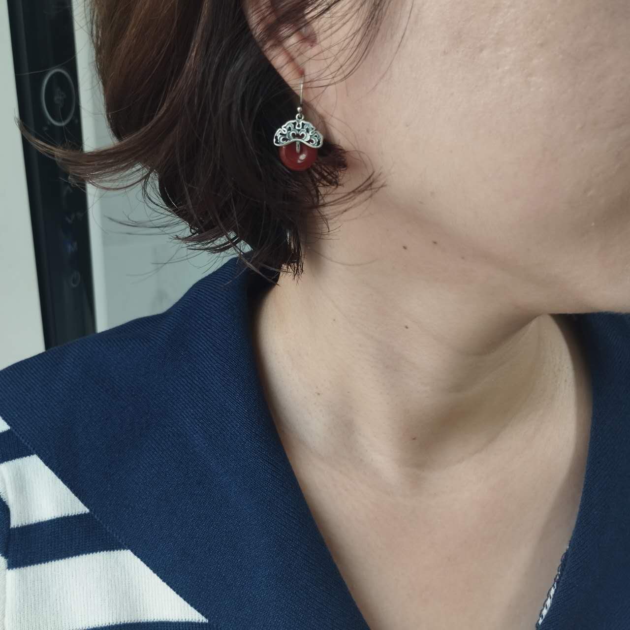S925 Silver Red Agate Peace Knot Earrings – Vintage Chinese Lucky Dangle Jewelry, Handmade Gemstone Drop Earrings for Women