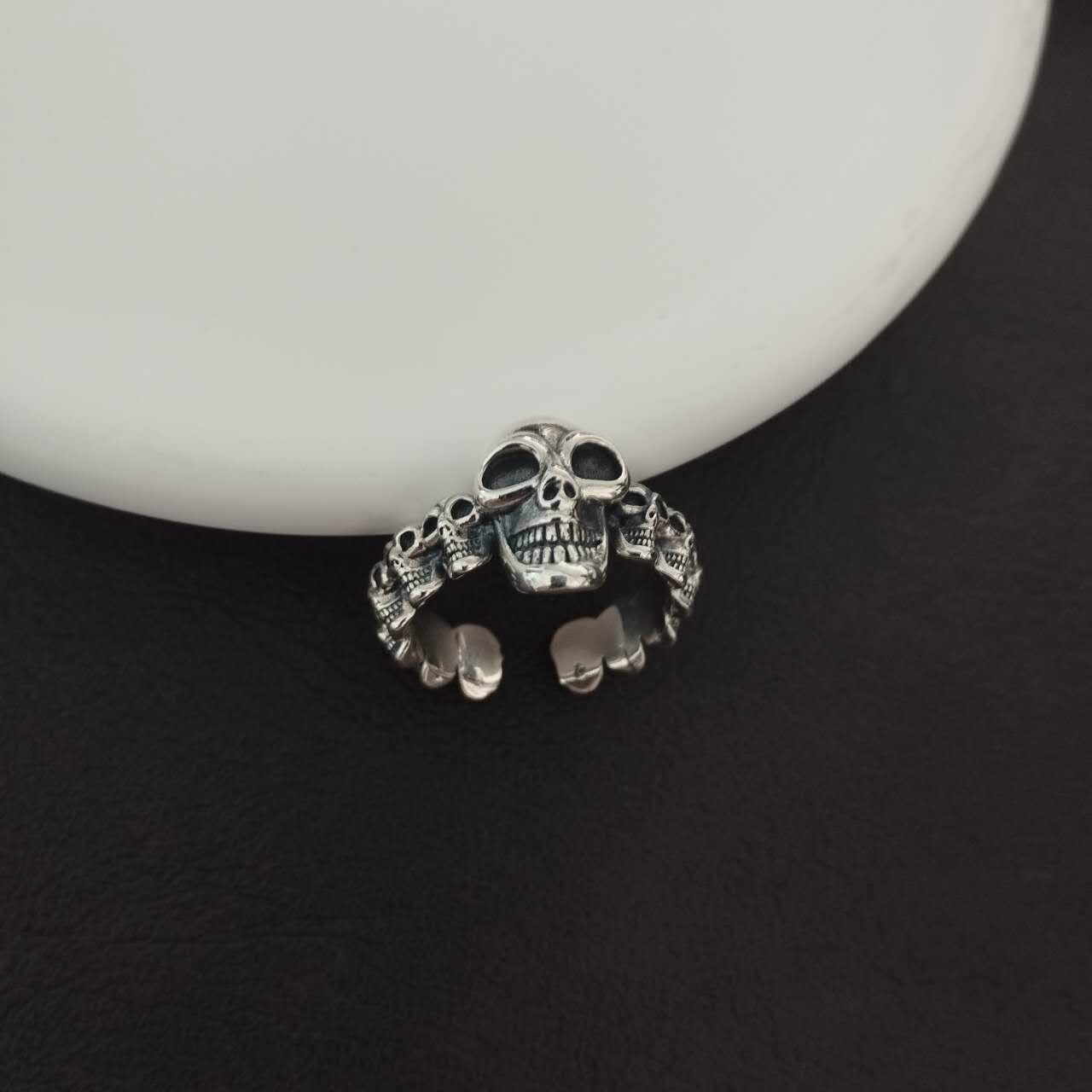 S925 Sterling Silver Skull Ring – Gothic Punk Adjustable Open Band, Unisex Statement Jewelry