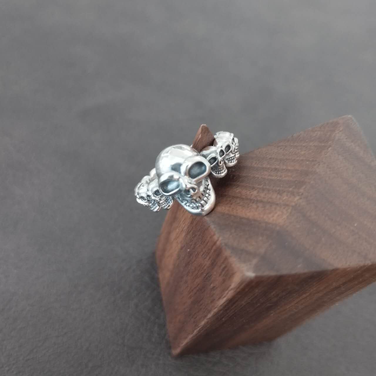 S925 Sterling Silver Skull Ring – Gothic Punk Adjustable Open Band, Unisex Statement Jewelry