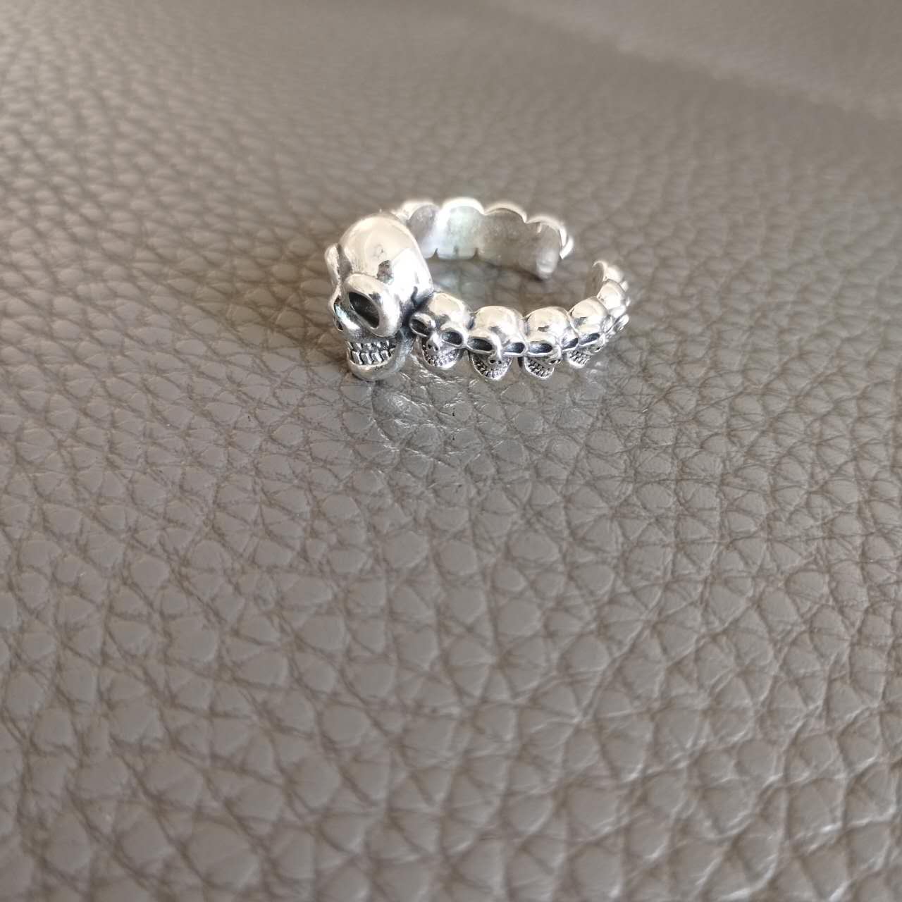 S925 Sterling Silver Skull Ring – Gothic Punk Adjustable Open Band, Unisex Statement Jewelry