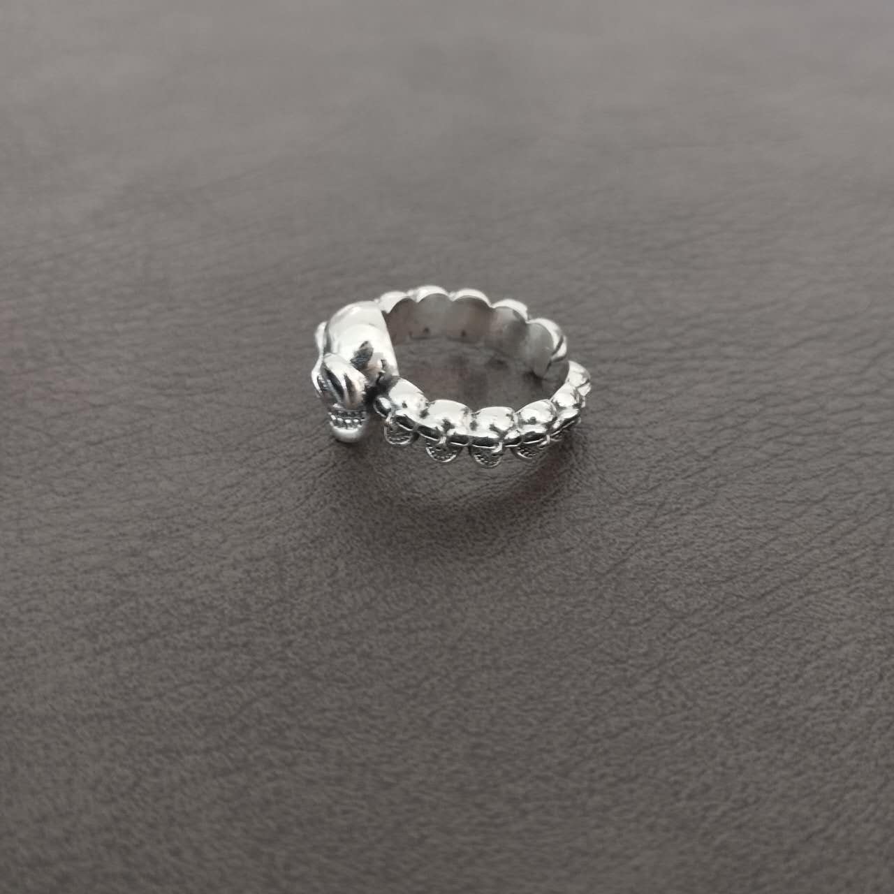 S925 Sterling Silver Skull Ring – Gothic Punk Adjustable Open Band, Unisex Statement Jewelry
