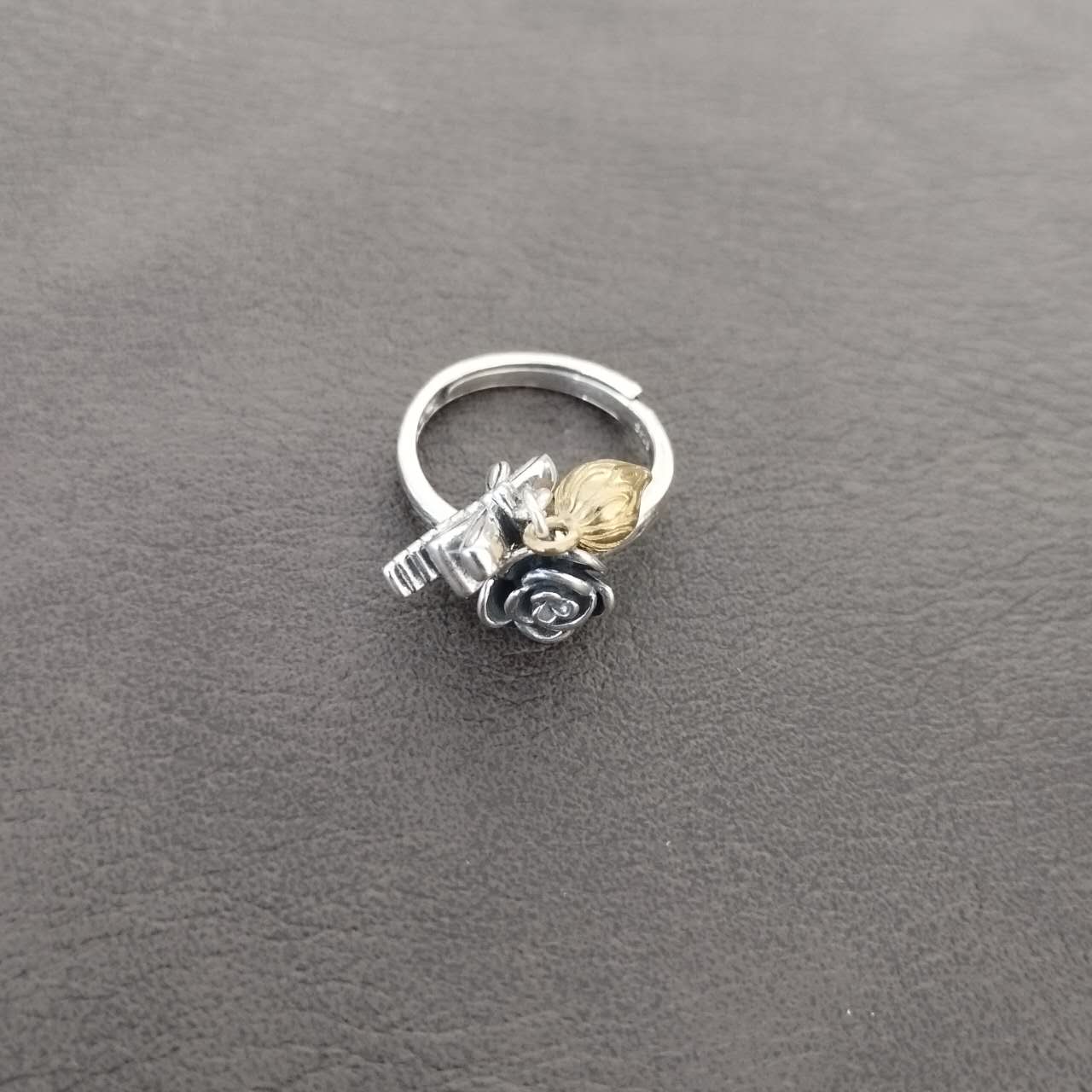 Dragonfly Ring Sterling Silver Adjustable – Rose & Lotus Flower Jewelry, Boho Nature Statement Ring, Romantic Handmade Gift for Women