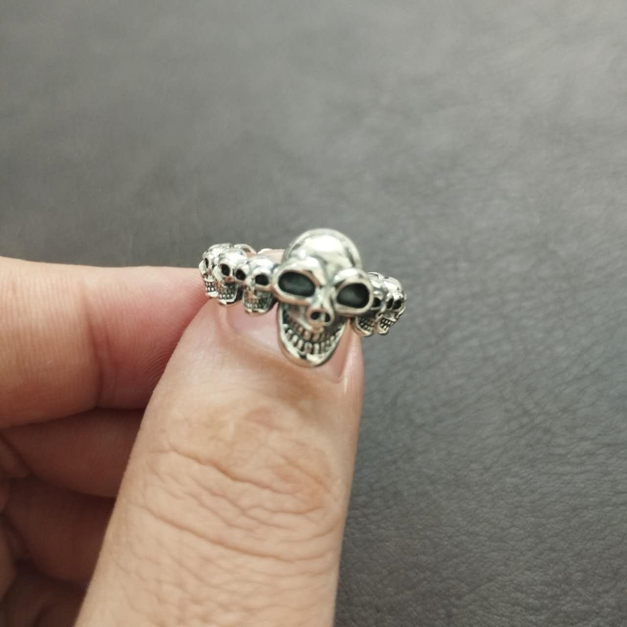 S925 Sterling Silver Skull Ring – Gothic Punk Adjustable Open Band, Unisex Statement Jewelry