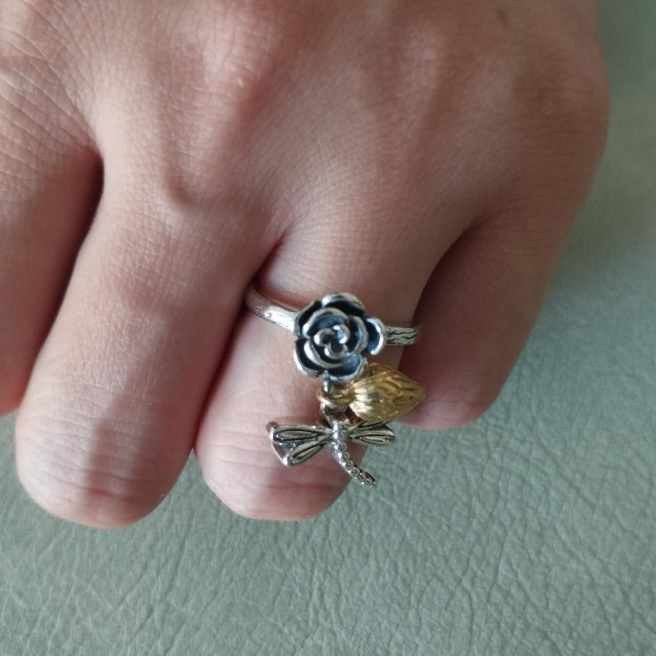 Dragonfly Ring Sterling Silver Adjustable – Rose & Lotus Flower Jewelry, Boho Nature Statement Ring, Romantic Handmade Gift for Women