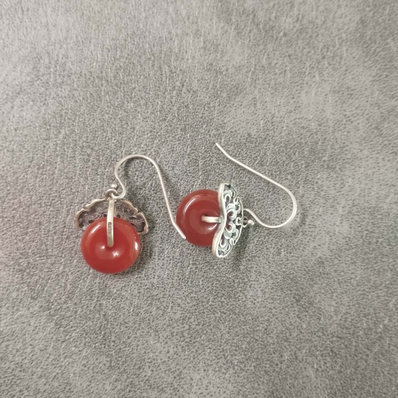 S925 Silver Red Agate Peace Knot Earrings – Vintage Chinese Lucky Dangle Jewelry, Handmade Gemstone Drop Earrings for Women