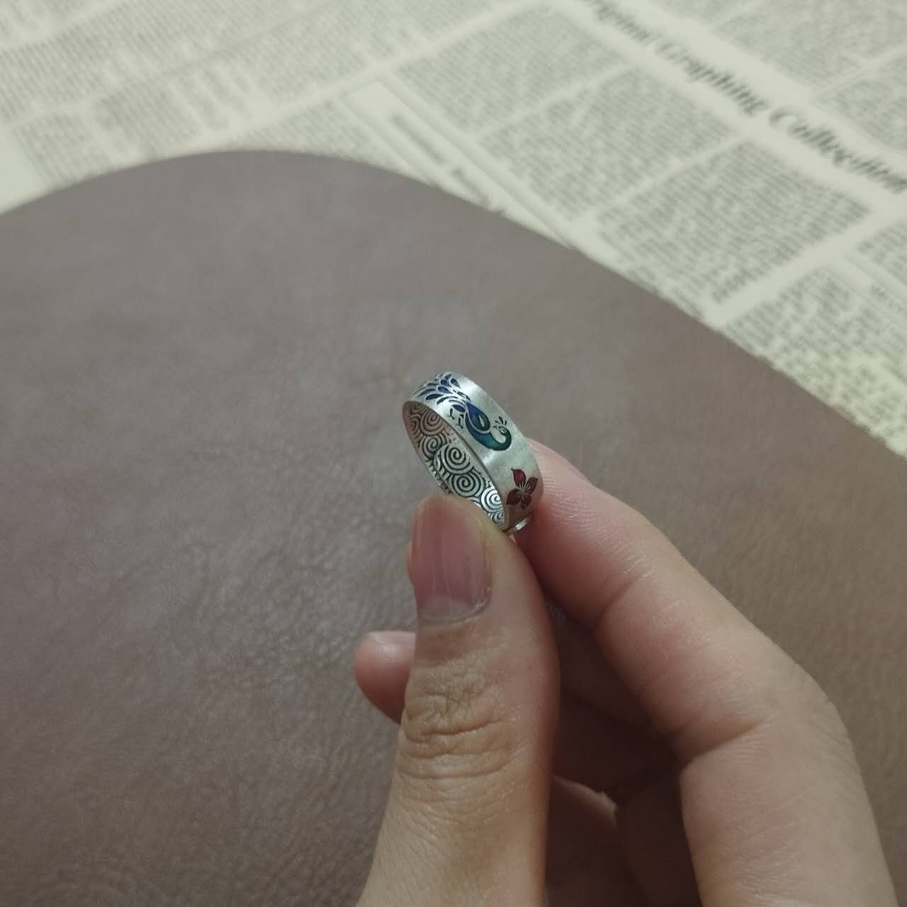 Peacock Ring S999 Sterling Silver – Handmade Cloisonné Enamel Adjustable Open Band, Ethnic Jewelry Gift