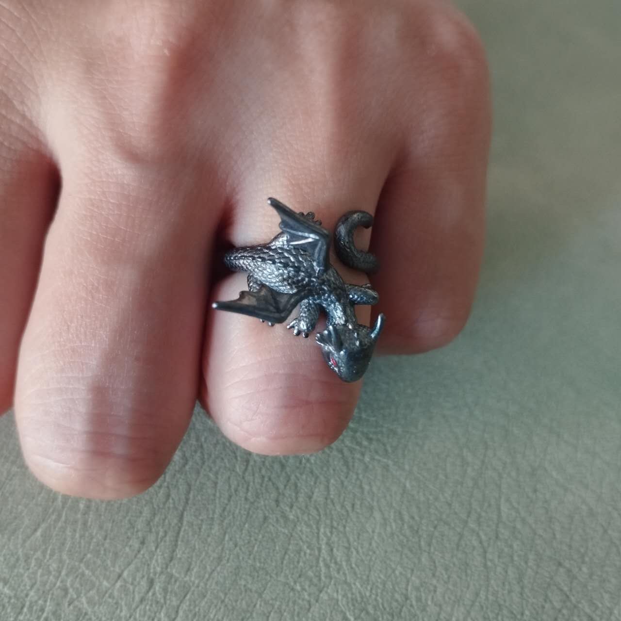 S925 Sterling Silver Dragon Ring – Gothic Adjustable Open Band, Fantasy Jewelry, Punk Rock Style Gift for Her