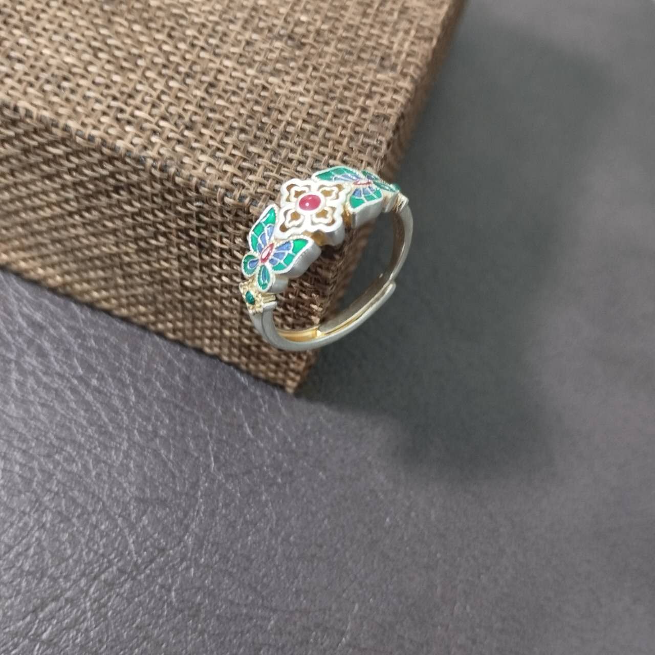 S999 Sterling Silver Butterfly & Floral Enamel Adjustable Ring – Handmade Vintage Jewelry Gift for Women