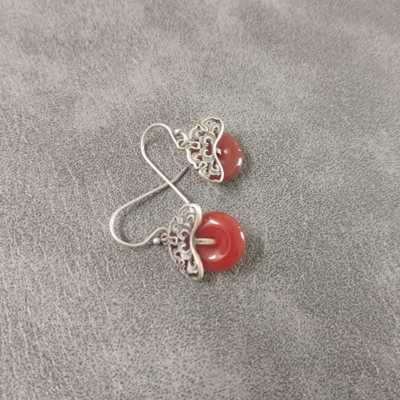 S925 Silver Red Agate Peace Knot Earrings – Vintage Chinese Lucky Dangle Jewelry, Handmade Gemstone Drop Earrings for Women