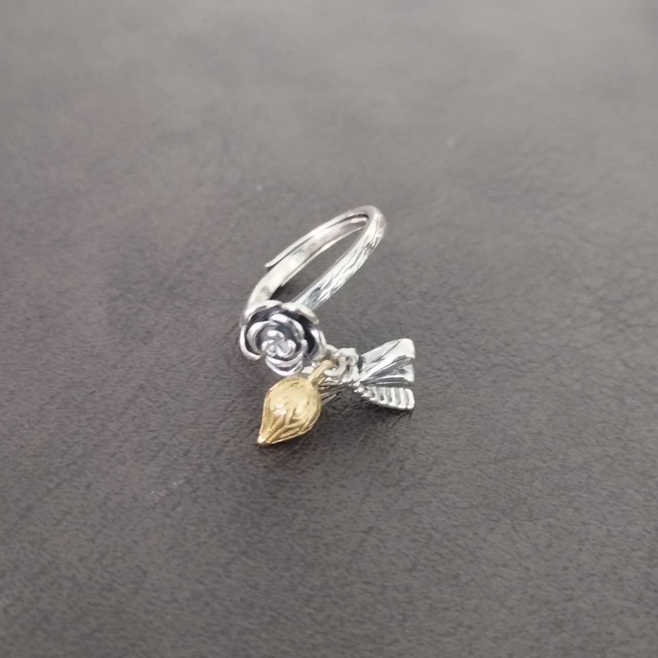 Dragonfly Ring Sterling Silver Adjustable – Rose & Lotus Flower Jewelry, Boho Nature Statement Ring, Romantic Handmade Gift for Women