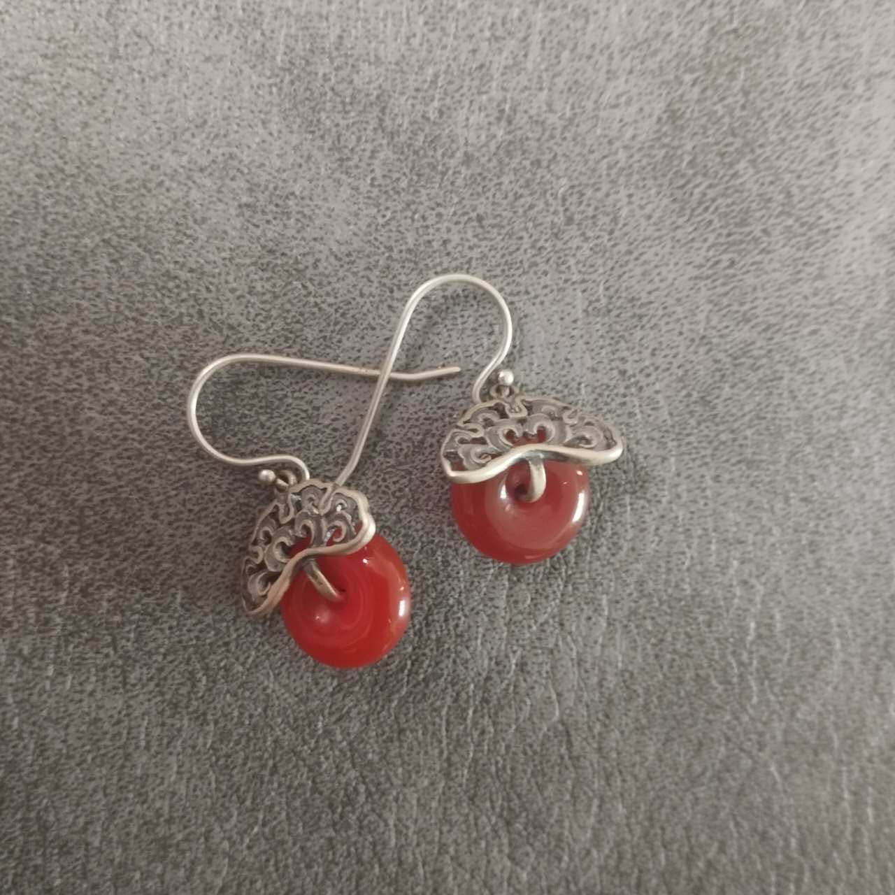 S925 Silver Red Agate Peace Knot Earrings – Vintage Chinese Lucky Dangle Jewelry, Handmade Gemstone Drop Earrings for Women