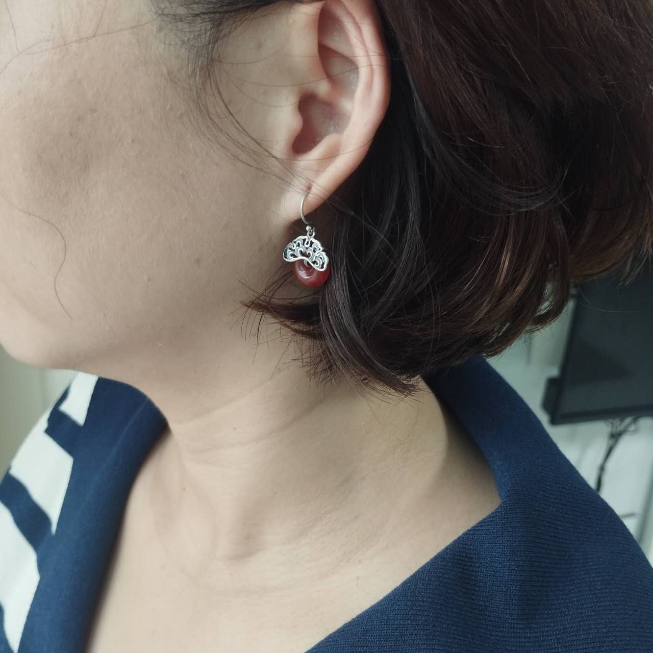 S925 Silver Red Agate Peace Knot Earrings – Vintage Chinese Lucky Dangle Jewelry, Handmade Gemstone Drop Earrings for Women
