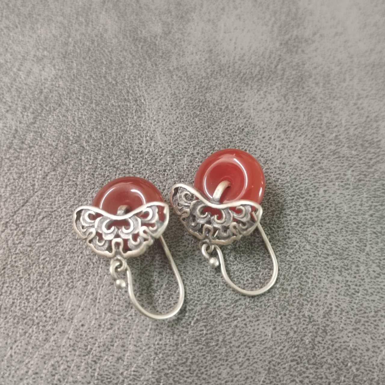 S925 Silver Red Agate Peace Knot Earrings – Vintage Chinese Lucky Dangle Jewelry, Handmade Gemstone Drop Earrings for Women