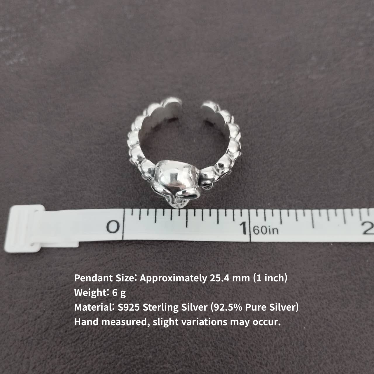 S925 Sterling Silver Skull Ring – Gothic Punk Adjustable Open Band, Unisex Statement Jewelry