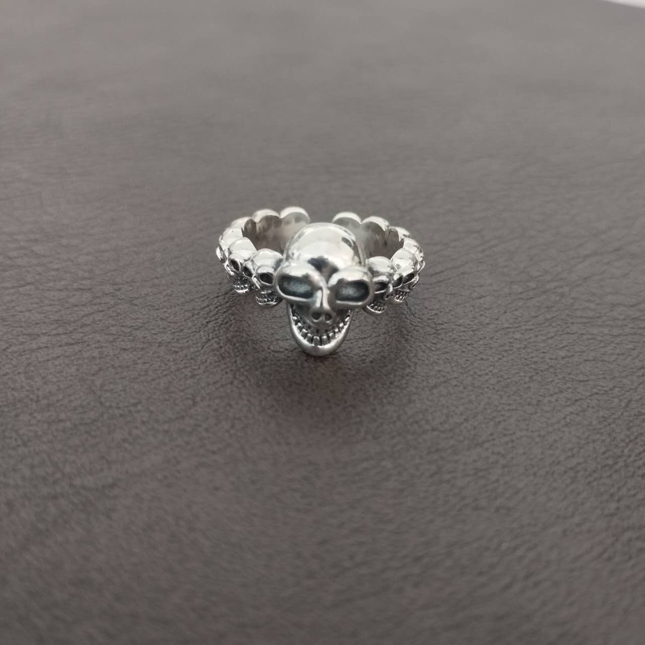 S925 Sterling Silver Skull Ring – Gothic Punk Adjustable Open Band, Unisex Statement Jewelry