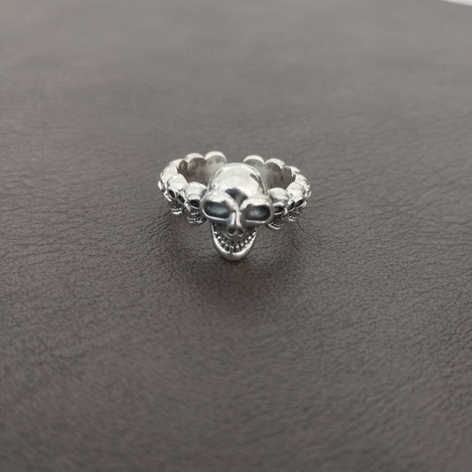S925 Sterling Silver Skull Ring – Gothic Punk Adjustable Open Band, Unisex Statement Jewelry