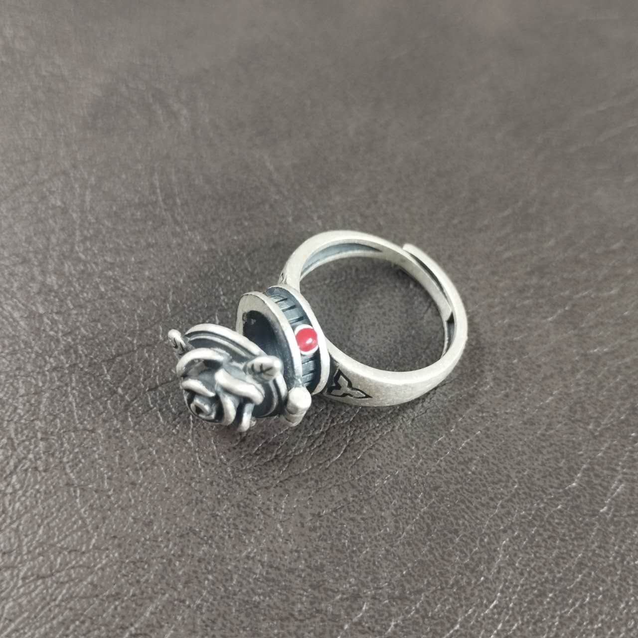 S999 Fine Silver Rose Locket Ring – Adjustable Vintage Gothic Gau Amulet Jewelry, Handmade Spiritual Gift for Women