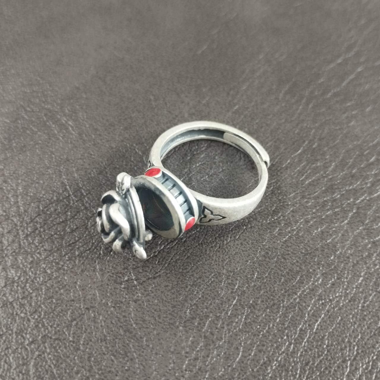 S999 Fine Silver Rose Locket Ring – Adjustable Vintage Gothic Gau Amulet Jewelry, Handmade Spiritual Gift for Women