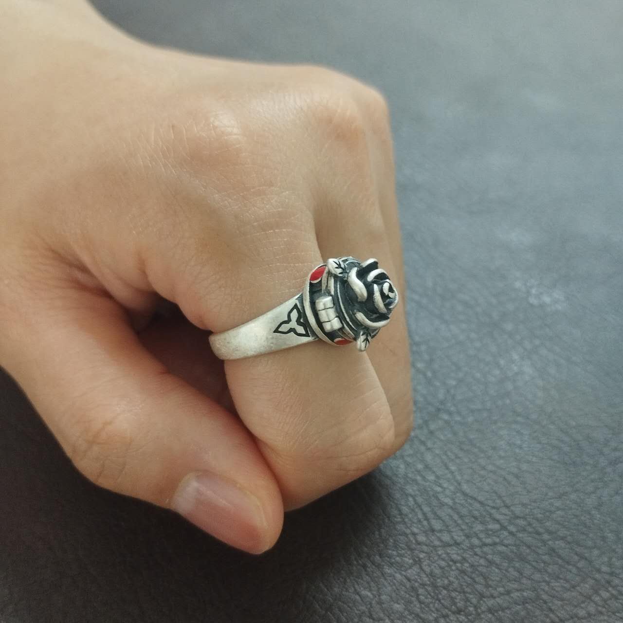S999 Fine Silver Rose Locket Ring – Adjustable Vintage Gothic Gau Amulet Jewelry, Handmade Spiritual Gift for Women