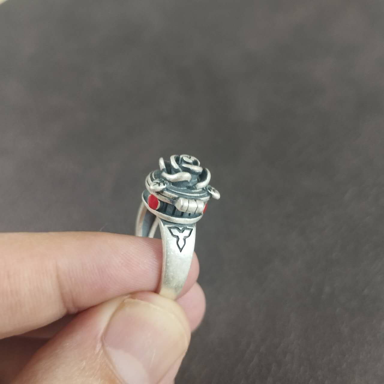 S999 Fine Silver Rose Locket Ring – Adjustable Vintage Gothic Gau Amulet Jewelry, Handmade Spiritual Gift for Women