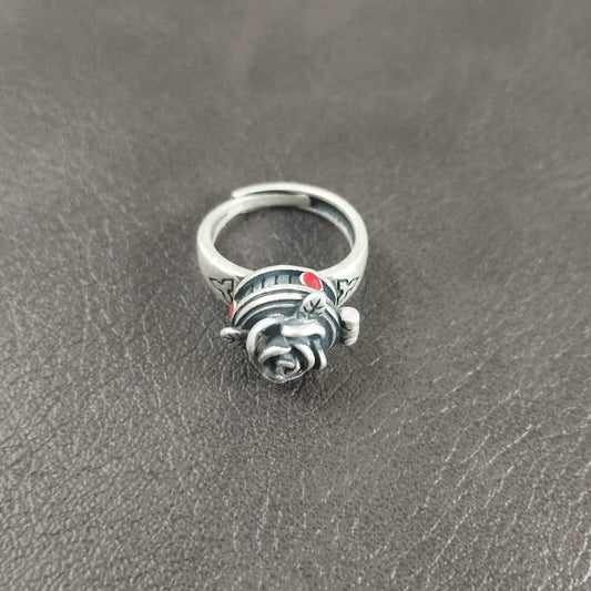S999 Fine Silver Rose Locket Ring – Adjustable Vintage Gothic Gau Amulet Jewelry, Handmade Spiritual Gift for Women