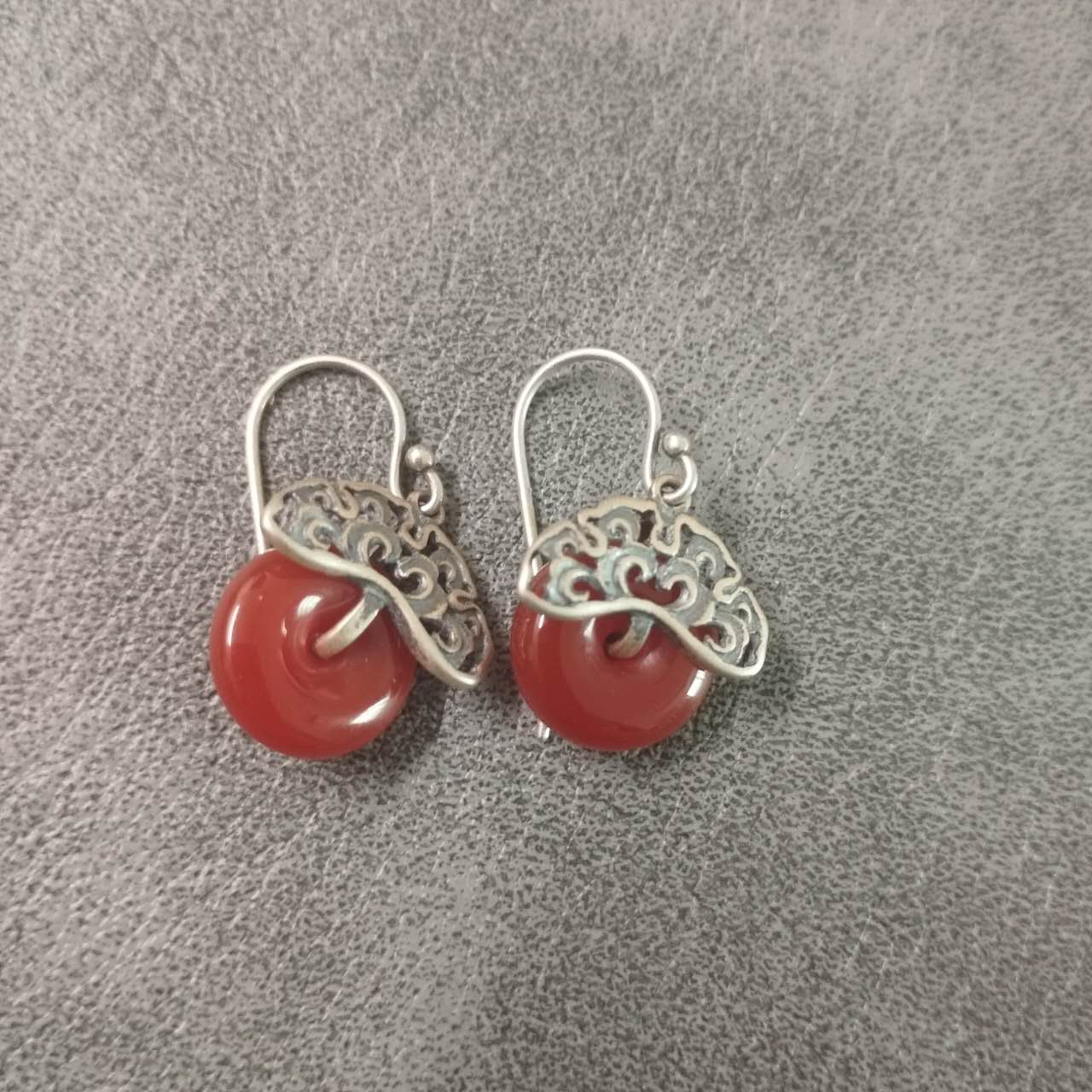 S925 Silver Red Agate Peace Knot Earrings – Vintage Chinese Lucky Dangle Jewelry, Handmade Gemstone Drop Earrings for Women